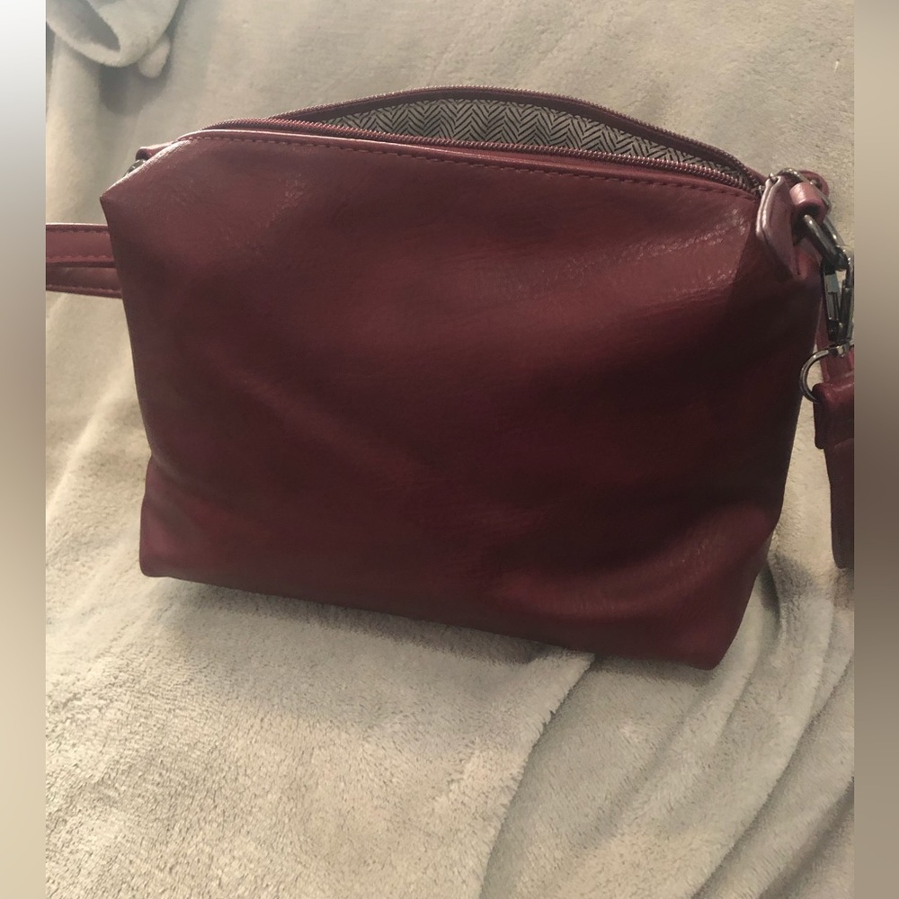 As New-Burgundy-Red Vegan Leather” Black Caviar” cross body handbag - Picture 16 of 16